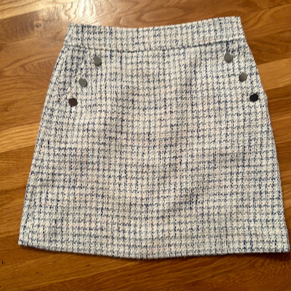 JCrew white and blue tweed skirt, size 4
